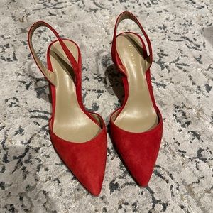 Red suede Ann Taylor Kerry sling back heels